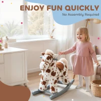 Qaba Rocking Horse, Animal Rocker with Rabbit Toy and Realistic Neigh for Toddlers, Soft Filling Ride on Pony, Brown(m-8)