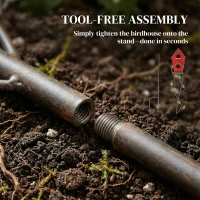 Outsunny 57" Outdoor Bird House with Pole, Metal Bird Houses for Outside, Double-Hole Birdhouse Outdoor Decoration, Red(m-7)