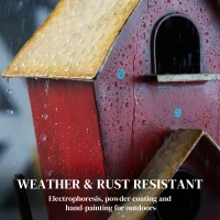 Outsunny 57" Outdoor Bird House with Pole, Metal Bird Houses for Outside, Double-Hole Birdhouse Outdoor Decoration, Red(m-5)