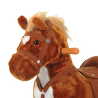 Qaba Kids Interactive Plush Mechanical Walking Ride On Horse Toy with Wheels, Brown(m-6)