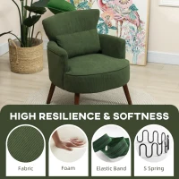 HOMCOM Modern Accent Chair, Upholstered Armchair with Solid Wood Legs and Lumbar Pillow for Living Room, Green(m-4)