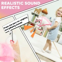 Qaba Unicorn Stick Horse, Plush Hobby Horse with Wood Wheels, Real Pony Neighing and Galloping Sounds, for Kids, White(m-4)