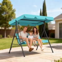 Outsunny 3-Seater Outdoor Porch Swing with Adjustable Canopy, Patio Swing Chair for Garden, Poolside, Backyard, Teal(m-1)
