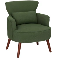 HOMCOM Modern Accent Chair, Upholstered Armchair with Solid Wood Legs and Lumbar Pillow for Living Room, Green(m-11)