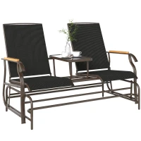 Outsunny Outdoor 2-Person Glider Bench, Outside Swing Glider Chair Loveseat with Breathable Mesh, Table, Steel Frame(m-11)
