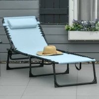 Outsunny Outdoor Folding Lounge Chair, 4-Level Adjustable Chaise Lounge with Headrest, Tanning Chair Beach Bed, Reclining Lounger Cot for Camping, Hiking, Backyard, Light Blue(m-8)
