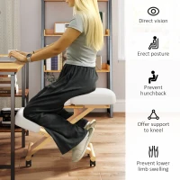 HOMCOM Ergonomic Kneeling Chair, Posture Chair with Rubberwood Frame, Wheels for Office, Posture Correction, Cream White(m-5)