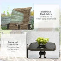 Outsunny 3PCs Gliding Rocking Chair & Bistro Tea Table Set, Brown(m-5)