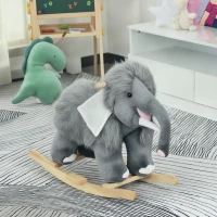 Qaba Kids Ride-On Rocking Horse Toy Mammoth Style Rocker with Fun Music & Soft Plush Fabric for Children 3+ Years(m-10)