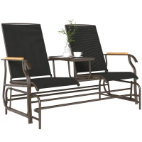 Outsunny Outdoor 2-Person Glider Bench, Outside Swing Glider Chair Loveseat with Breathable Mesh, Table, Steel Frame(m-2)