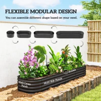 Outsunny 7.9 x 2 x 1ft Galvanized Raised Garden Bed Kit, Metal Planter Box with Safety Edging, Dark Grey(m-4)