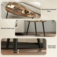 HOMCOM 2 Pieces Coffee Table Set for Living Room, Industrial Nest of Tables with Steel Legs, Brown(m-5)