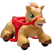 Qaba Ride On Horse Toy, 12V Battery Powered Ride on Toy with Carrot Toy, Comb and Sound, Electric Rocking Horse for Toddlers(m-11)