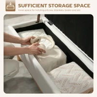 HOMCOM Storage Ottoman Bench, Foot Rest with Lift-Up Lid and Wood Legs, Linen Storage Chest for Living Room, Cream White(m-4)