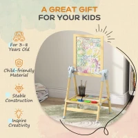 Qaba Wooden Art Easel, Double Sided Kids Easel with Height Adjustable Chalkboard and Magnetic Whiteboard, Natural(m-10)