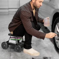 Outsunny Garden Seat with Wheels, Rolling Garden Stool with Tool Tray, Cart for Outdoor Work, 19.7" x 19.3" x 12.6", Black(m-7)