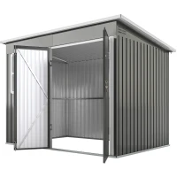 Outsunny 8.5' x 6' Galvanised Steel Outdoor Storage Shed, Garden Shed with Window, Lockable Wide Doors and Air Vents, Grey(m-2)