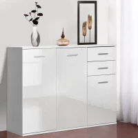 HOMCOM High Gloss Sideboard with 2 Drawers and 3 Doors, Buffet Cabinet with Adjustable Shelf, Coffee Bar Cabinet with Storage, White(m-7)