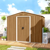 Outsunny 8' x 6' Outdoor Storage Shed, Metal Garden Tool Storage House with Lockable Sliding Doors and Vents for Backyard Patio Lawn, Dark Brown(m-9)