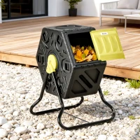 Outsunny Rotating Composter, Compost Bin with 24 Vents and Steel Legs, 17 Gallon, Yellow(m-10)
