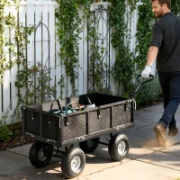 Outsunny Steel Garden Cart, Utility Wagon Cart with Removable Liner, Quick-Release Sides, 10" Wheels, 660lbs Capacity(m-8)