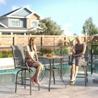 Outsunny Outdoor Bar Stools Set of 2, Swivel Bar Height Chairs with High Back, Curved Armrests and Steel Frame, Light Grey(m-1)