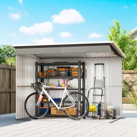 Outsunny 8.5' x 6' Galvanised Steel Outdoor Storage Shed, Garden Shed with Window, Lockable Wide Doors and Air Vents, Grey(m-9)