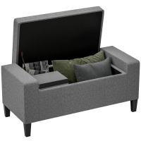 HOMCOM Linen Upholstered Storage Bench with Lift Top, Gray