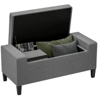 HOMCOM 36" Ottoman with Storage, Storage Ottoman Bench with Lift Top and Rubberwood Legs, Linen Upholstered Entryway Bench with Seating for Living Room, Bedroom, Holds up to 330 lb, Gray(m-1)