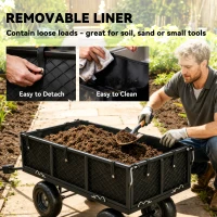 Outsunny Steel Garden Cart, Utility Wagon Cart with Removable Liner, Quick-Release Sides, 10" Wheels, 660lbs Capacity(m-5)