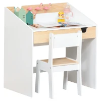 Qaba 2 Pieces Kids Desk and Chair Set with Storage Pull-Out Drawer for 6-10 Years, Writing, Reading, Drawing(m-2)