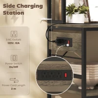 HOMCOM Kitchen Baker's Rack with Power Outlet and LED Light, 5-Tier Coffee Bar Station with 10 Hooks, Grey(m-4)