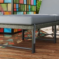 Outsunny Folding Outdoor Lounge Chair, Wicker Chaise Lounge Tanning Chair with Cushion for Beach, Poolside, Garden, Grey(m-10)