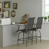 Outsunny Outdoor Bar Stools Set of 2, Swivel Bar Height Chairs with High Back, Curved Armrests and Steel Frame, Black(m-10)