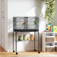 PawHut 46" H Bird Cage, Large Parakeet Cage for Budgie, Lovebird, Canary, Finches with Divider, Black(m-8)