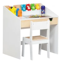Qaba 2 Pieces Kids Desk and Chair Set with Storage Pull-Out Drawer for 6-10 Years, Writing, Reading, Drawing(m-11)