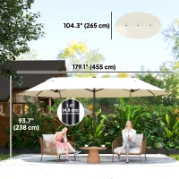 Outsunny 15' Outdoor Patio Umbrella with Twin Canopy Sunshade Steel Table Umbrella with Lift Crank Beige(m-3)