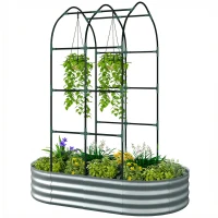 Outsunny Galvanised Raised Garden Bed with Arched Trellis, 5 x 3 x 6ft Metal Outdoor Planter Box with Open Bottom, Silver(m-2)