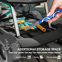 Outsunny Garden Seat with Wheels, Rolling Garden Stool with Tool Tray, Cart for Outdoor Work, 19.7" x 19.3" x 12.6", Black(m-5)