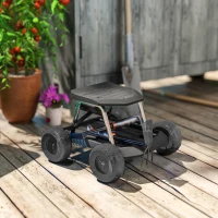 Outsunny Garden Seat with Wheels, Rolling Garden Stool with Tool Tray, Cart for Outdoor Work, 19.7" x 19.3" x 12.6", Black(m-8)