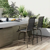 Outsunny Outdoor Bar Stools Set of 2, Swivel Bar Height Chairs with High Back, Curved Armrests and Steel Frame, Light Grey(m-9)