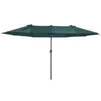 Outsunny 15ft Double-sided Patio Umbrella with Twin Canopy, Extra Large Outdoor Parasol with Crank for Pool, Deck, Market, Dark Green(m-11)