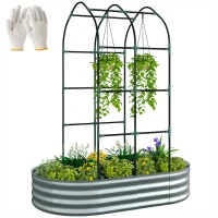 Outsunny Galvanised Raised Garden Bed with Arched Trellis, 5 x 3 x 6ft Metal Outdoor Planter Box with Open Bottom, Silver(m-11)