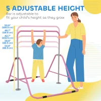 Qaba Foldable Gymnastics Bar for Kids, Expandable Gymnastics Equipment with Adjustable Height for Boys Girls, Pink(m-4)