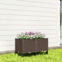 Outsunny Plastic Raised Garden Bed, Indoor Outdoor Self Watering Planter Box with Drainage Holes and Plugs for Flowers(m-9)