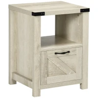 HOMCOM Farmhouse End Table, Side Table with Storage for Living Room, Oak(m-1)