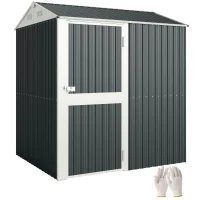 Outsunny 7' x 6' Tall Outdoor Storage Shed, Waterproof Metal Garden Shed with Gloves, Lockable Door, Dark Grey(m-11)