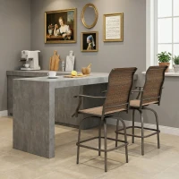 Outsunny Outdoor Bar Stools Set of 2, Swivel Bar Height Chairs with High Back, Curved Armrests and Steel Frame for Balcony, Brown(m-9)