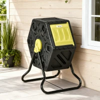 Outsunny Rotating Composter, Compost Bin with 24 Vents and Steel Legs, 17 Gallon, Yellow(m-9)