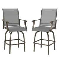 Outsunny Outdoor Bar Stools Set of 2, Swivel Bar Height Chairs with High Back, Curved Armrests and Steel Frame, Light Grey(m-2)